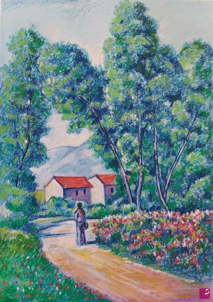 quadri in vendita online - Paesaggio  con alberi e figura 
