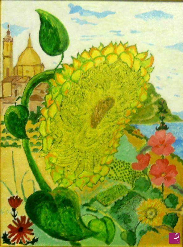 quadri in vendita online - Paesaggio con Girasole