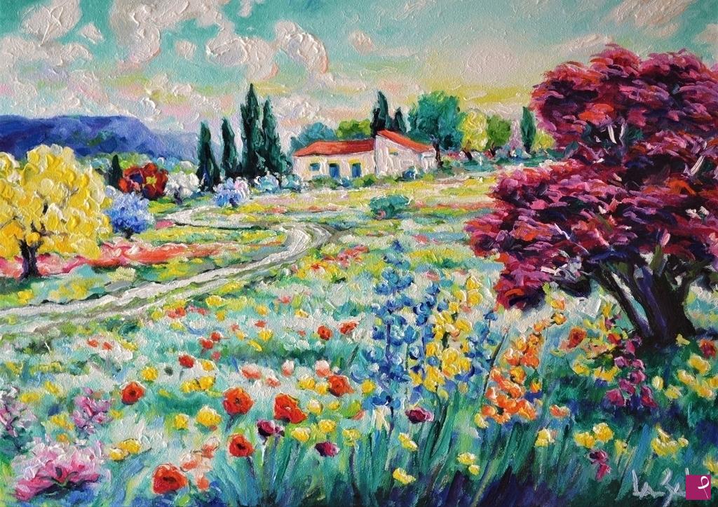 quadri in vendita online - paesaggio in fiore