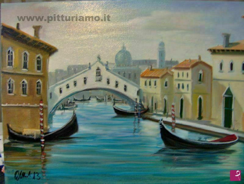 quadri in vendita online - Paesaggio Venezia art.61- Un Rio-che sfocia nel canal grande