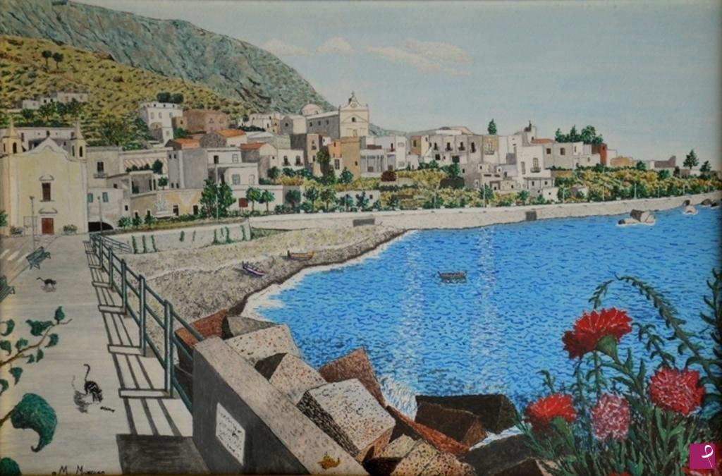 quadri in vendita online - PANORAMA DI SALINA (ISOLE EOLIE)