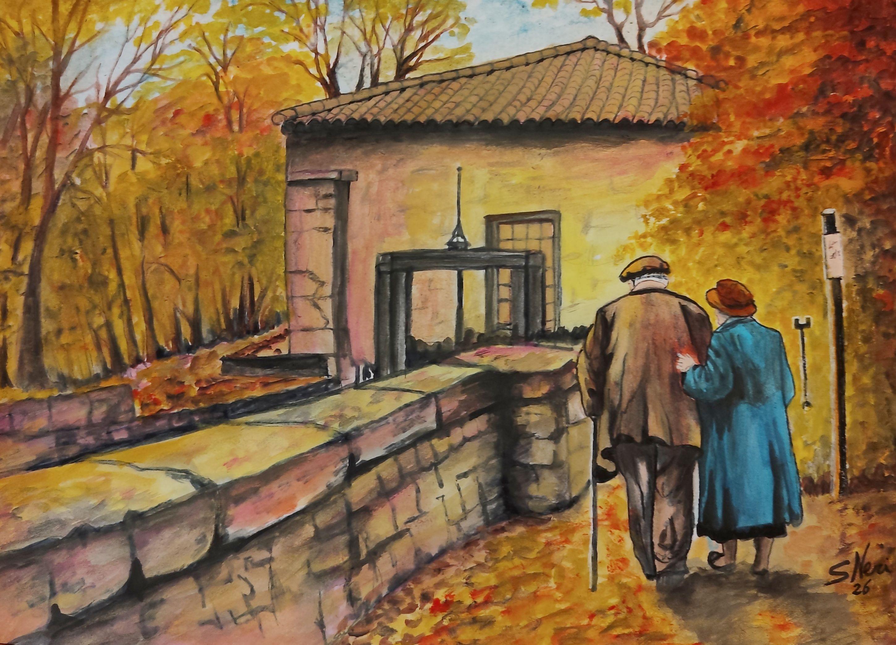 quadri in vendita online - Passeggiata autunnale 