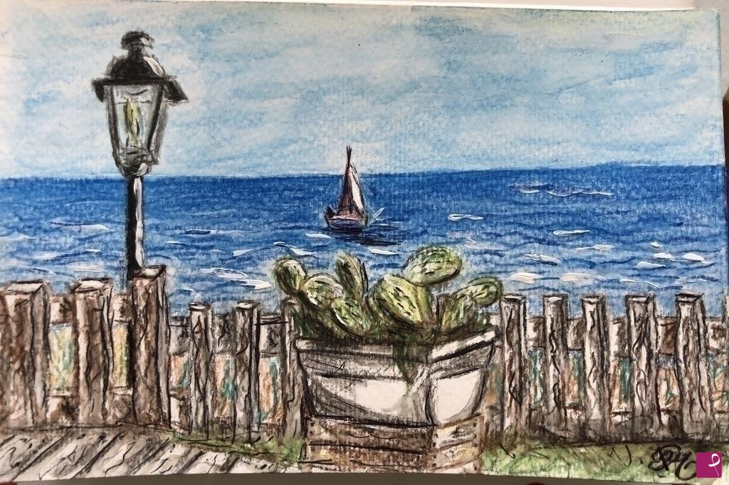quadri in vendita online - Passeggiata sul mare