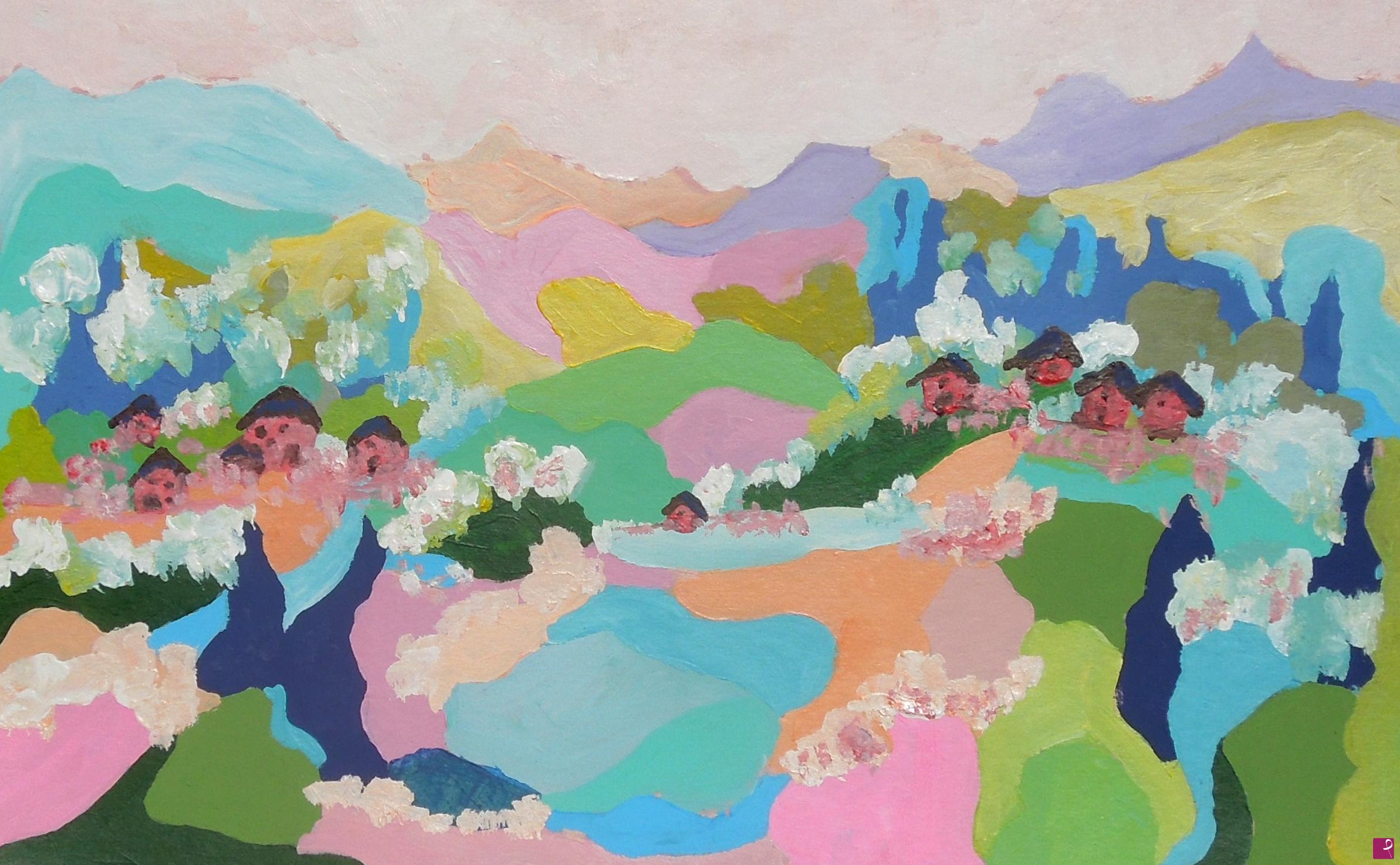 quadri in vendita online - Pastel-coloured hills and meadows - 558