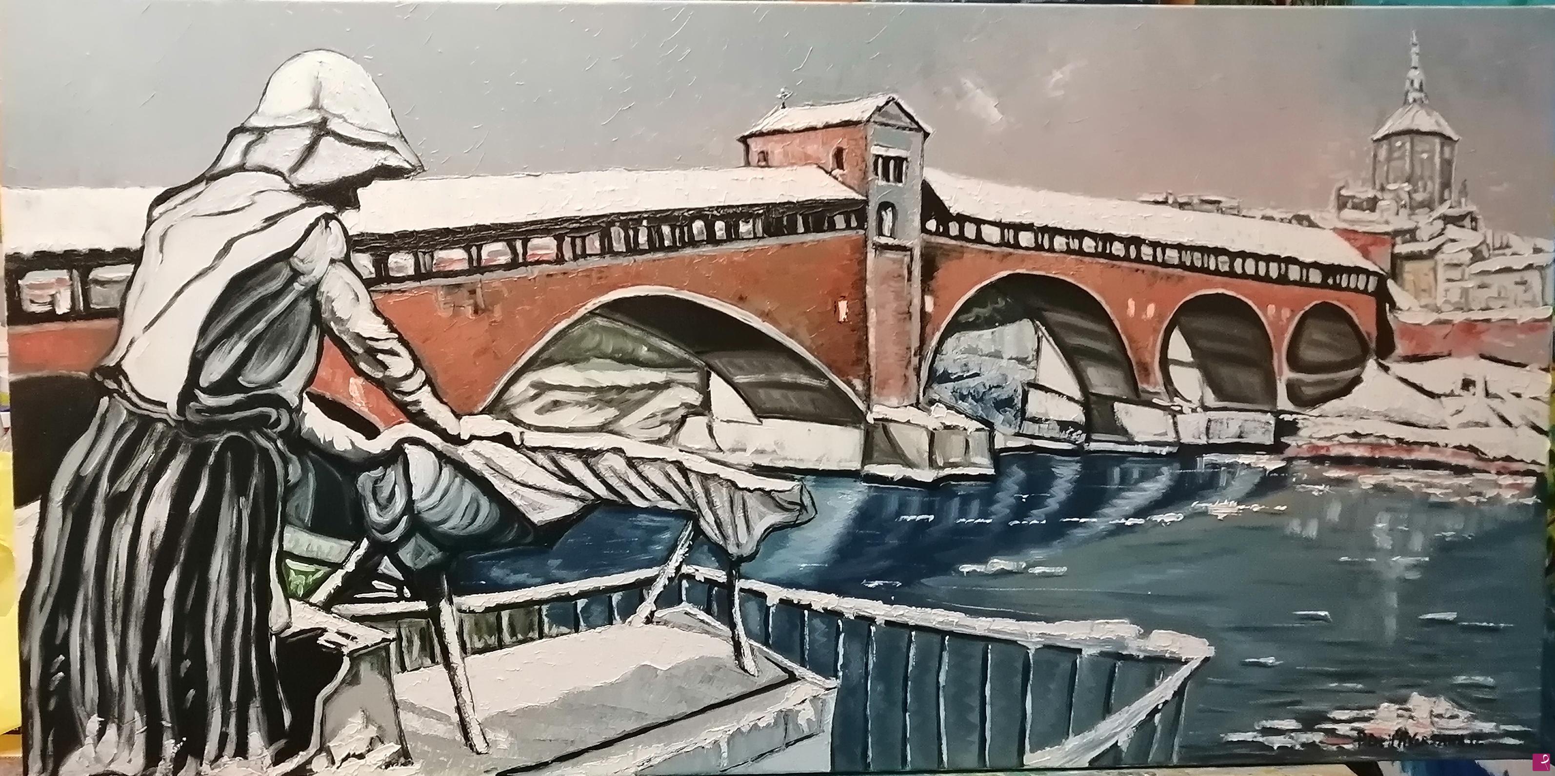 quadri in vendita online - "Pavia al Monumento della lavandaia Artista Pietro Dell’Aversana" 