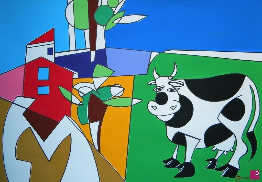 quadri in vendita online - Paysage avec la vache