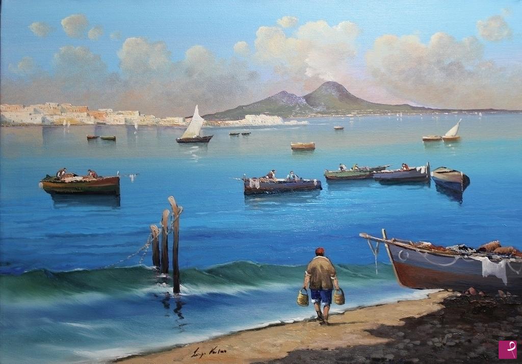 quadri in vendita online - Pescatori in riva al mare