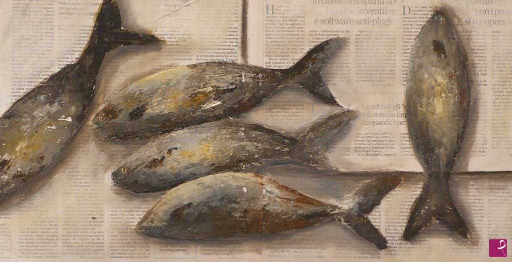 quadri in vendita online - Pesci su giornale