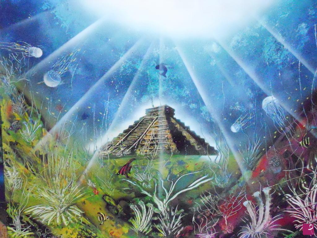 quadri in vendita online - Piramide Maya negli abissi