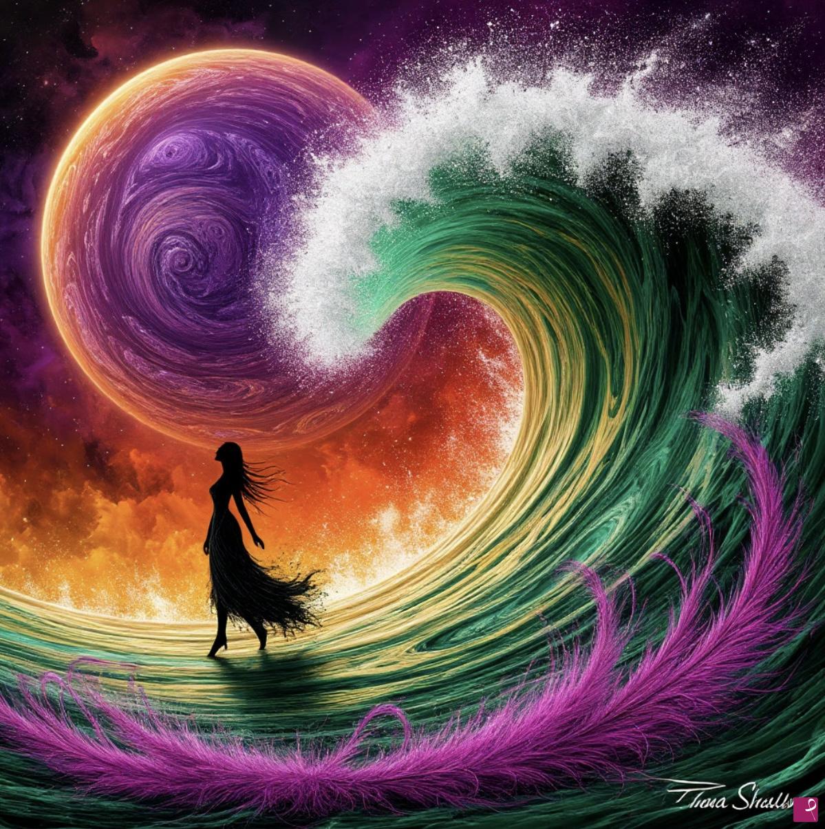 quadri in vendita online - Planet, ocean wave, girl 
