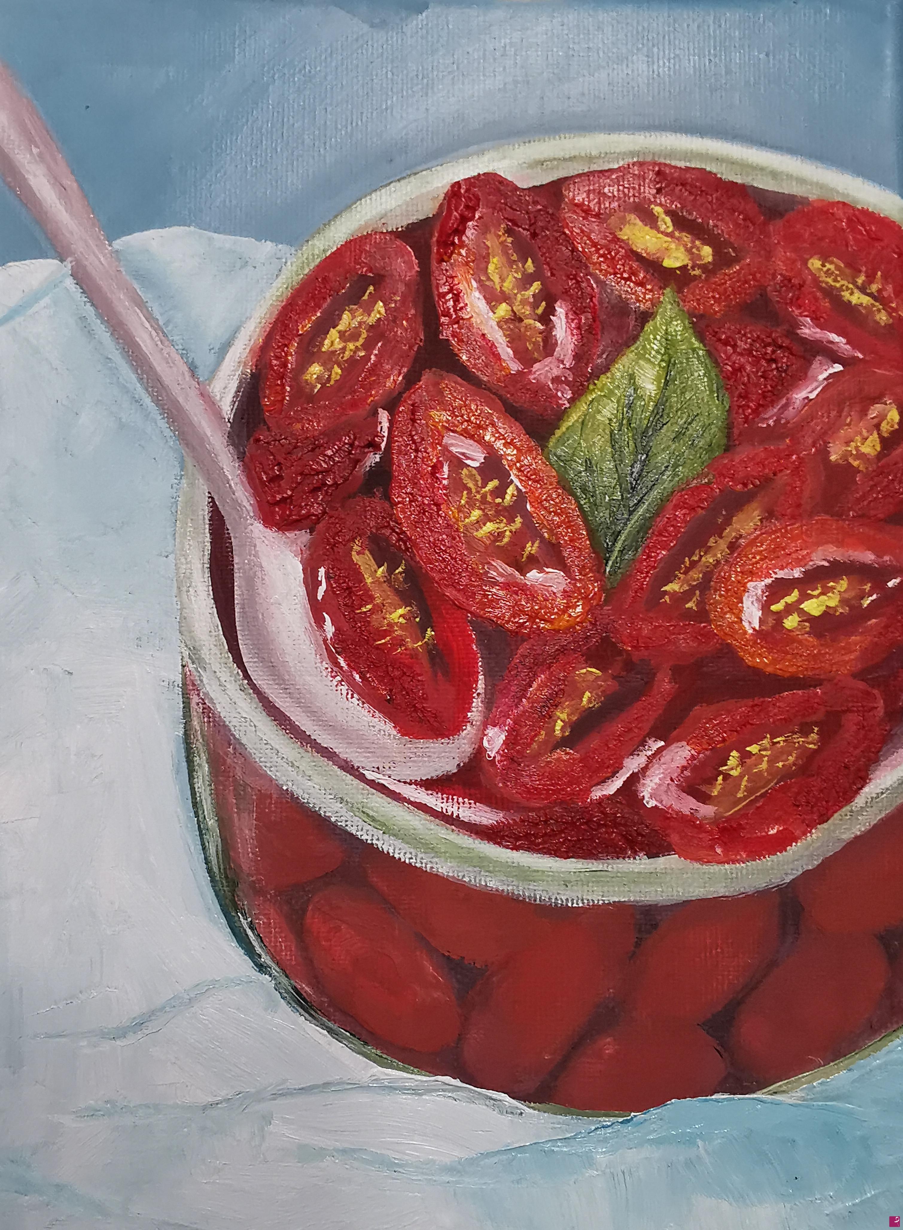 quadri in vendita online - Pomodori secchi a tavola