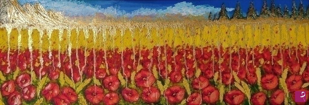 quadri in vendita online - Poppies, wheat and gold