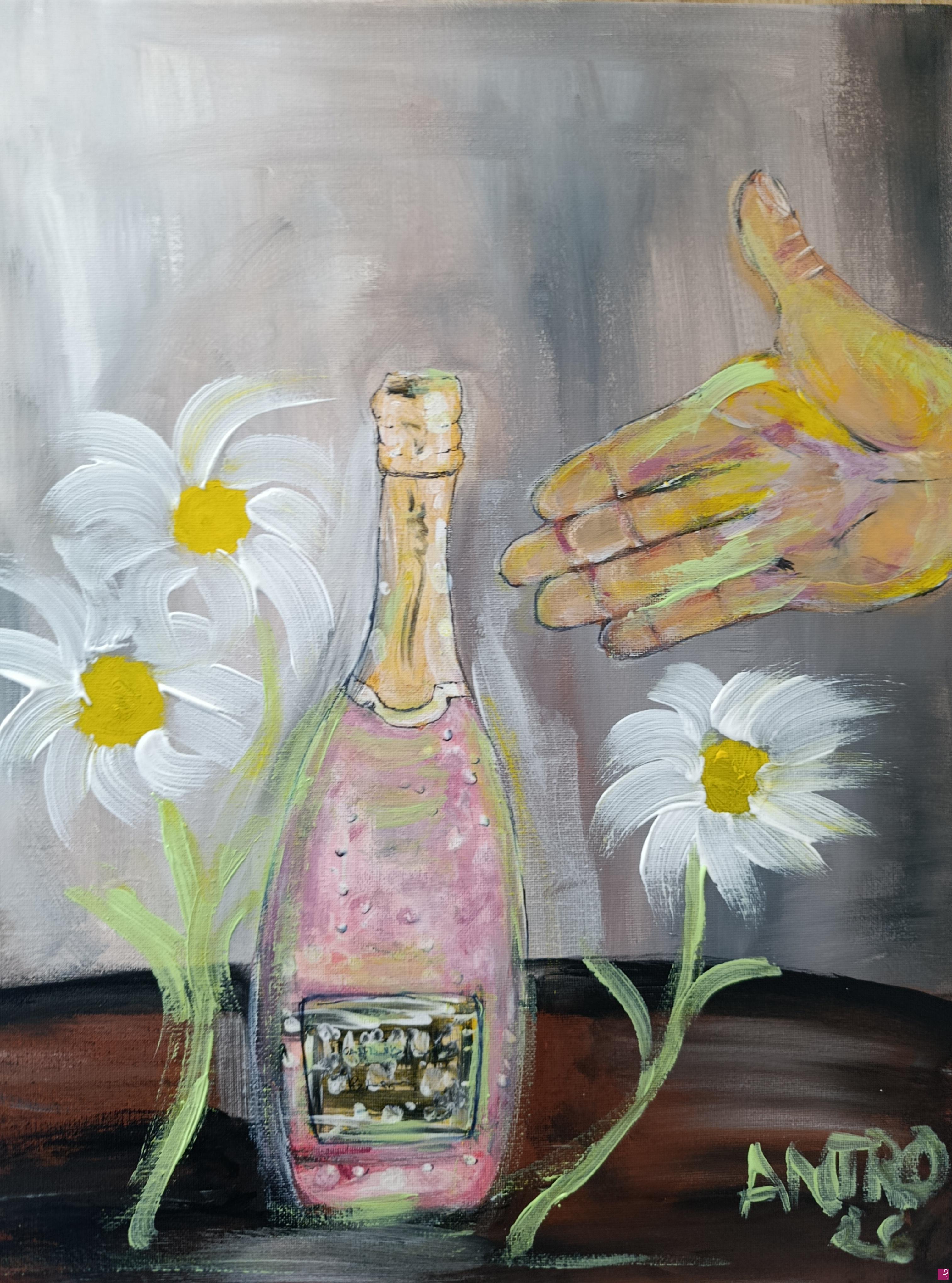quadri in vendita online - Prosecco rosè e margherite