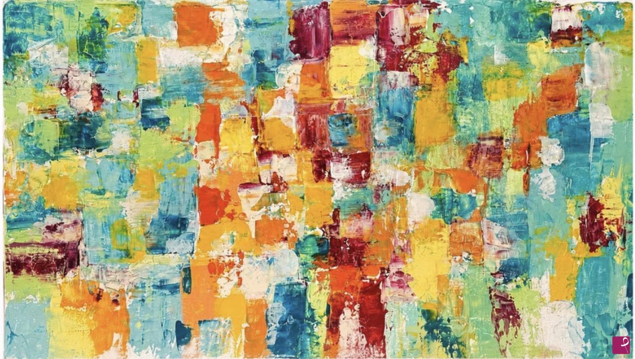 quadri in vendita online - Quadro astratto dipinto a mano 80×40 cm – Riflessi al tramonto – pezzo unico di arte originale
