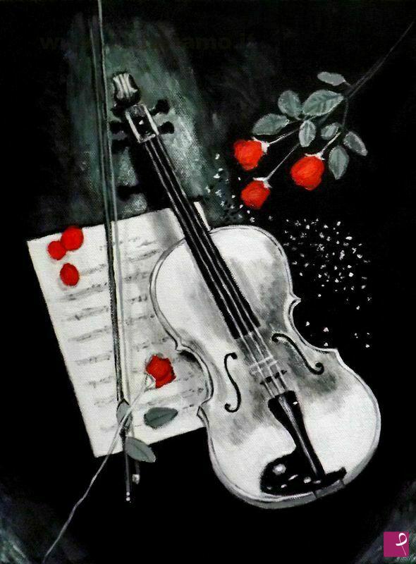 quadri in vendita online - quadro violino con rose acrilico
