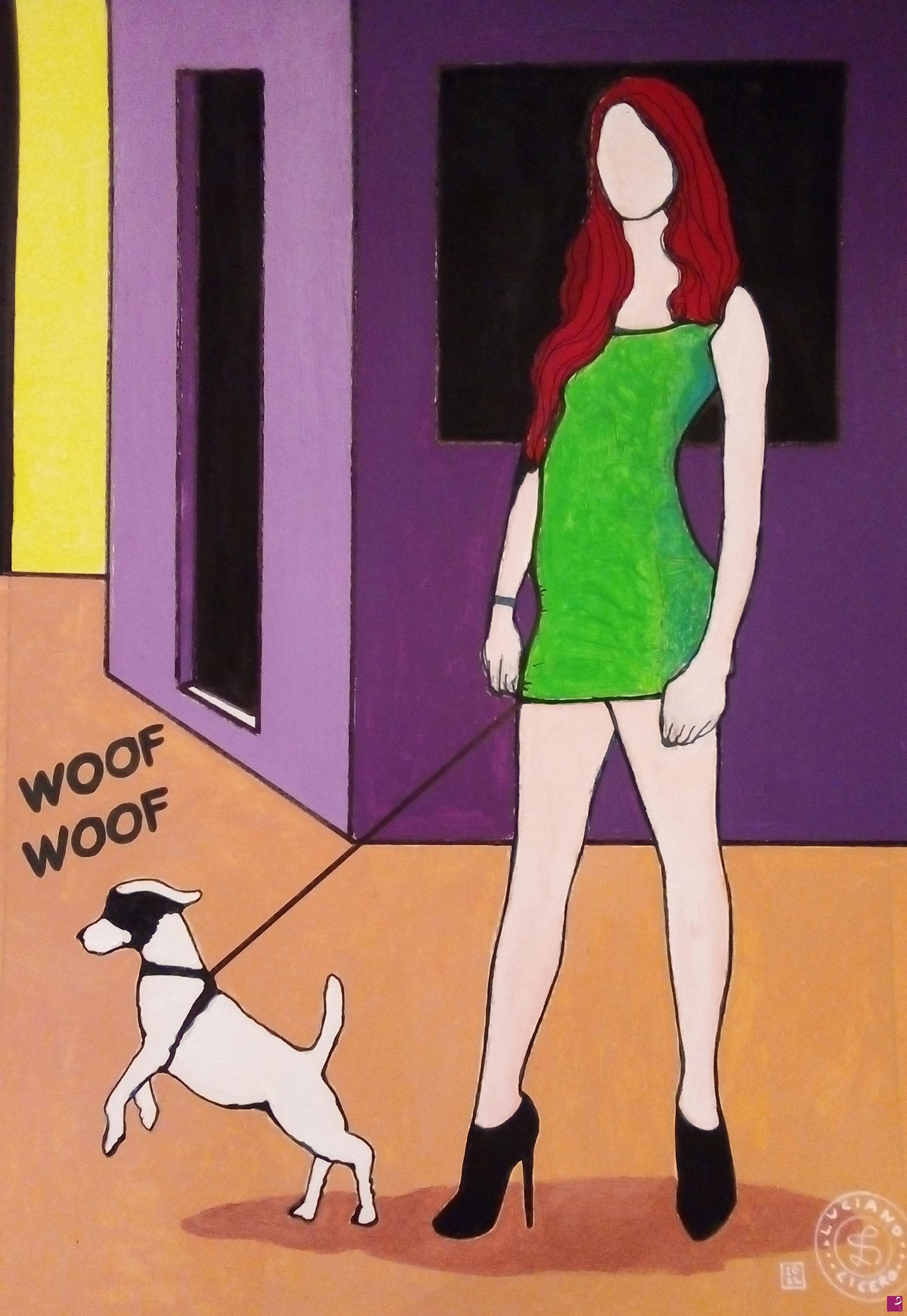 quadri in vendita online - Ragazza con cagnolino