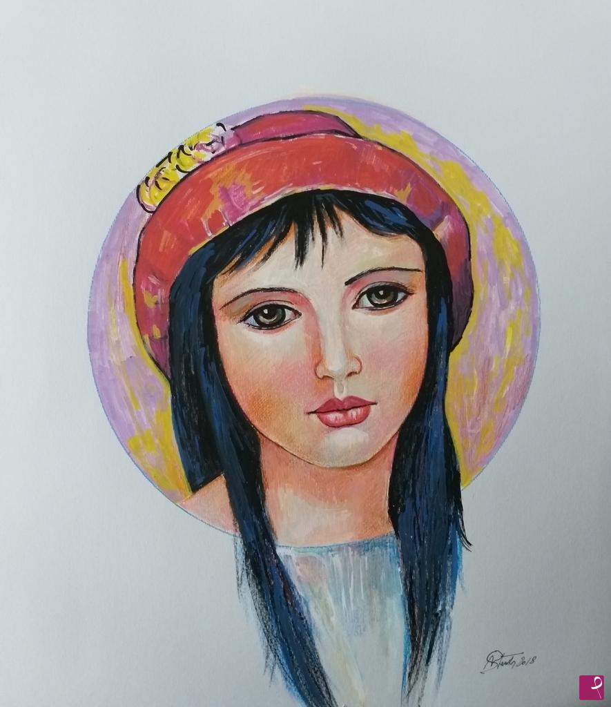 quadri in vendita online - Ragazza con cappello