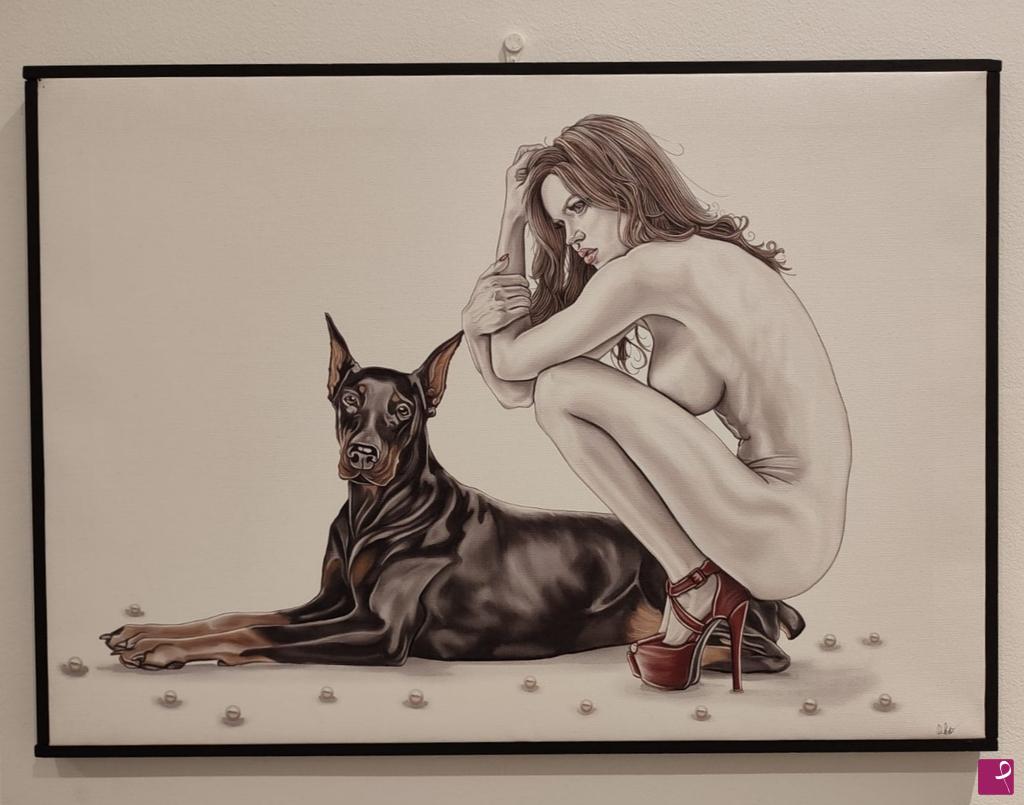 quadri in vendita online - Ragazza con dobermann 