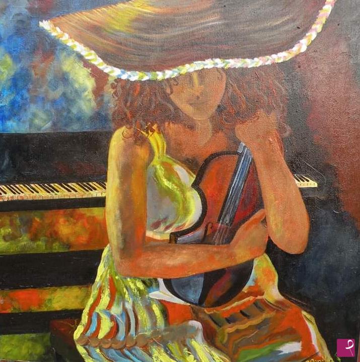 quadri in vendita online - Ragazza con il violino 