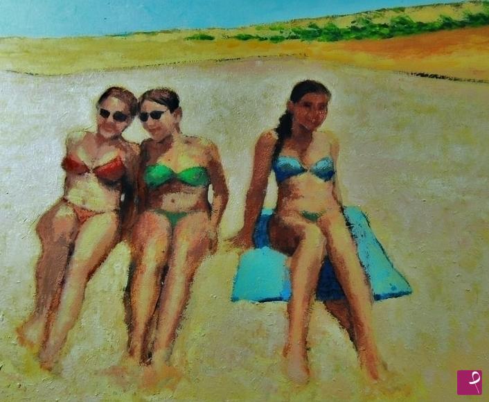 quadri in vendita online - ragazzine in spiaggia