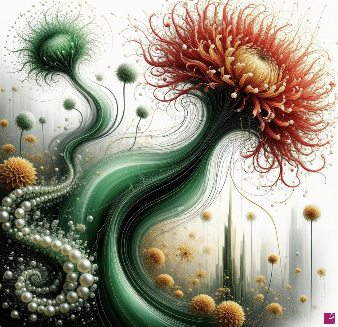 quadri in vendita online - Red and green big flowers 