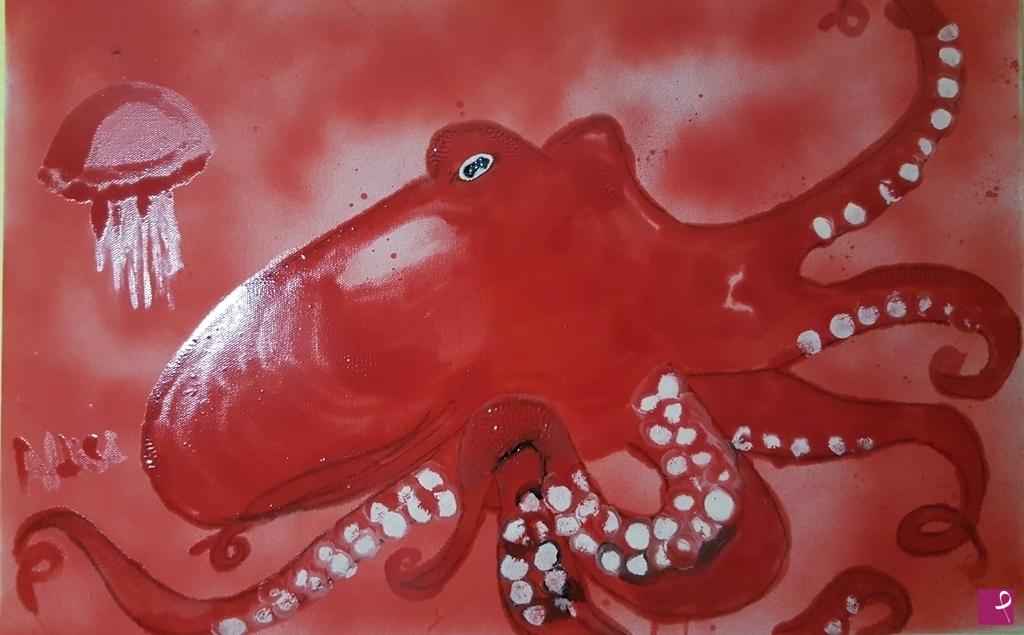 quadri in vendita online - Red octopus