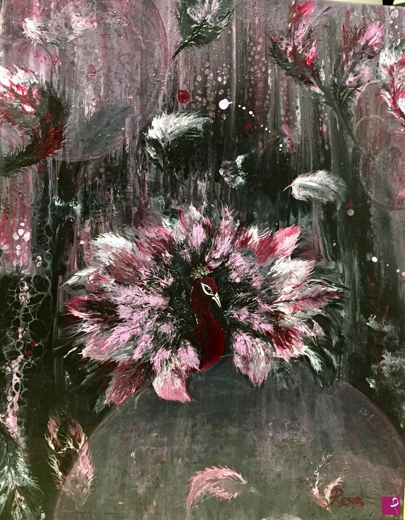 quadri in vendita online - Red peacock 