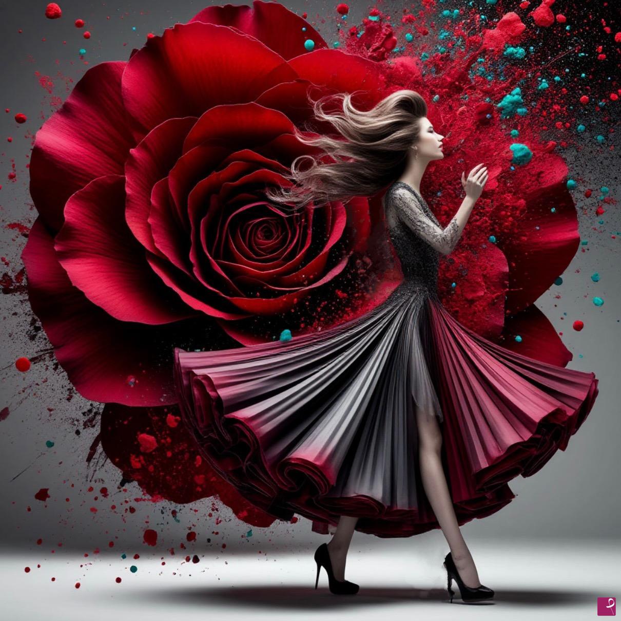 quadri in vendita online - Red rose and girl 