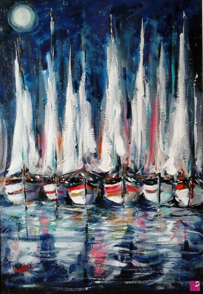 quadri in vendita online - REGATA SOTTO LA LUNA