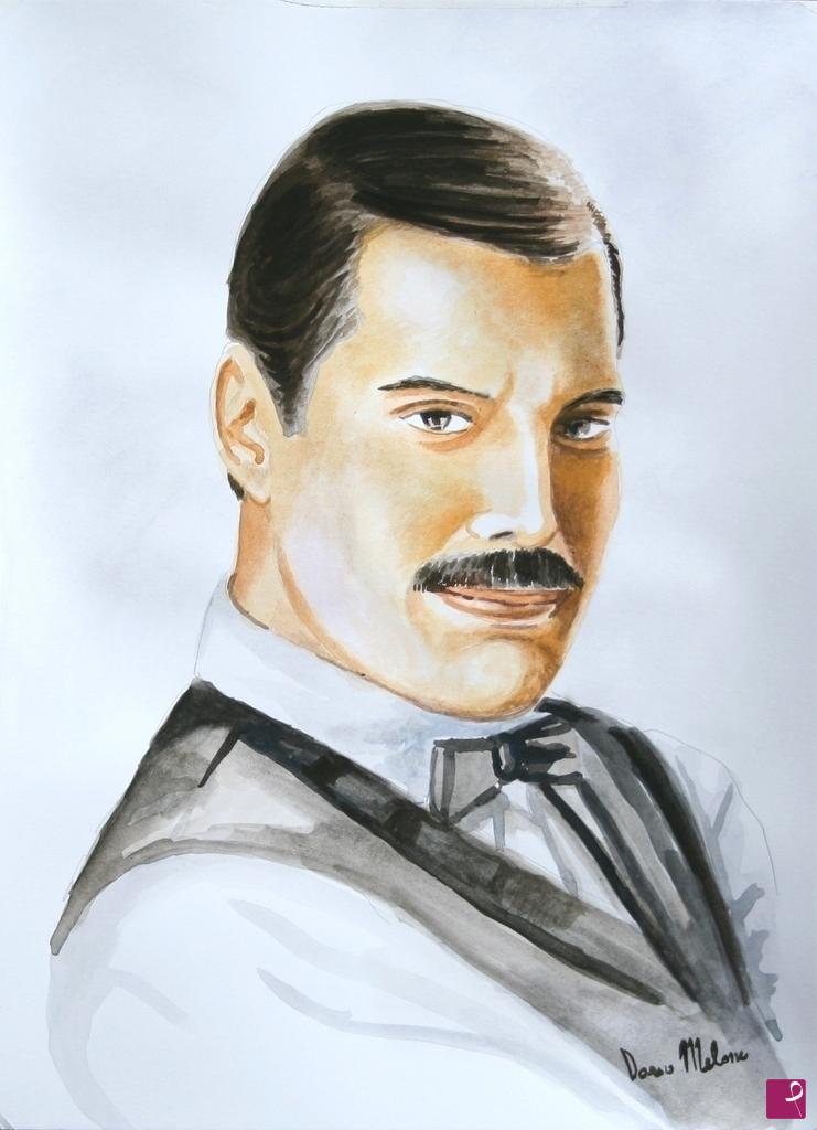 quadri in vendita online - Ritratto " Freddy Mercury" Acquerello dipinto moderno.