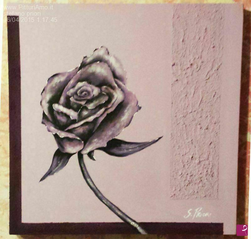 quadri in vendita online - Rosa dipinto originale acrilico e sabbia.
