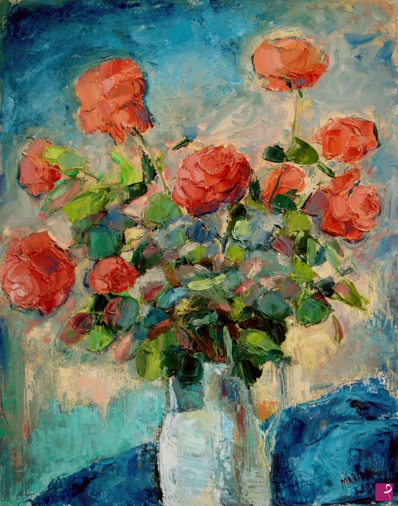 quadri in vendita online - Rose in vaso bianco