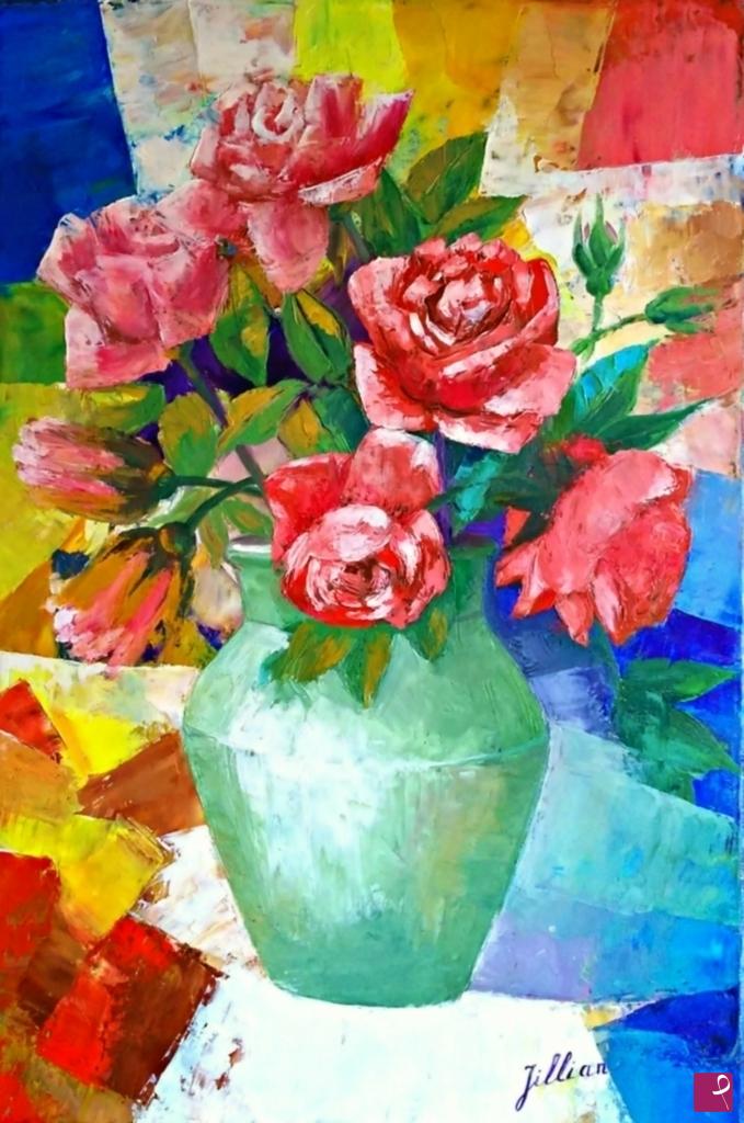 quadri in vendita online - Rose nel vaso