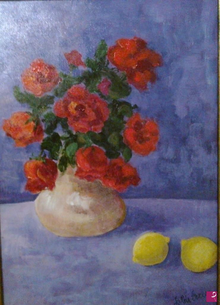 quadri in vendita online - rose rosse e limoni