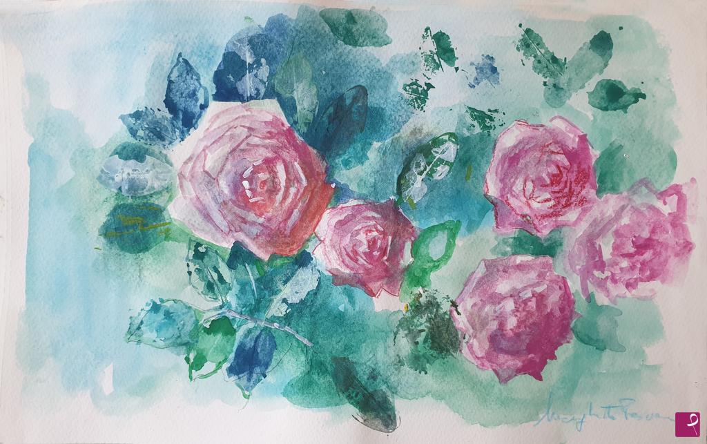quadri in vendita online - Rose su fondo verde blu