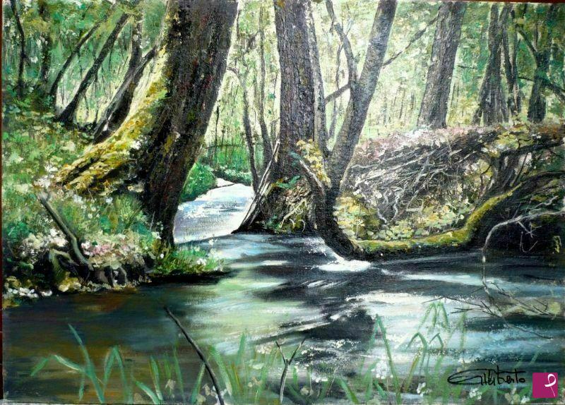 quadri in vendita online - Ruscello nel bosco