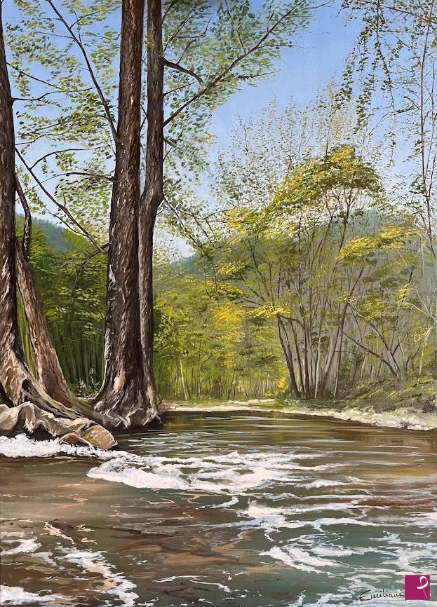 quadri in vendita online - ruscello nel bosco