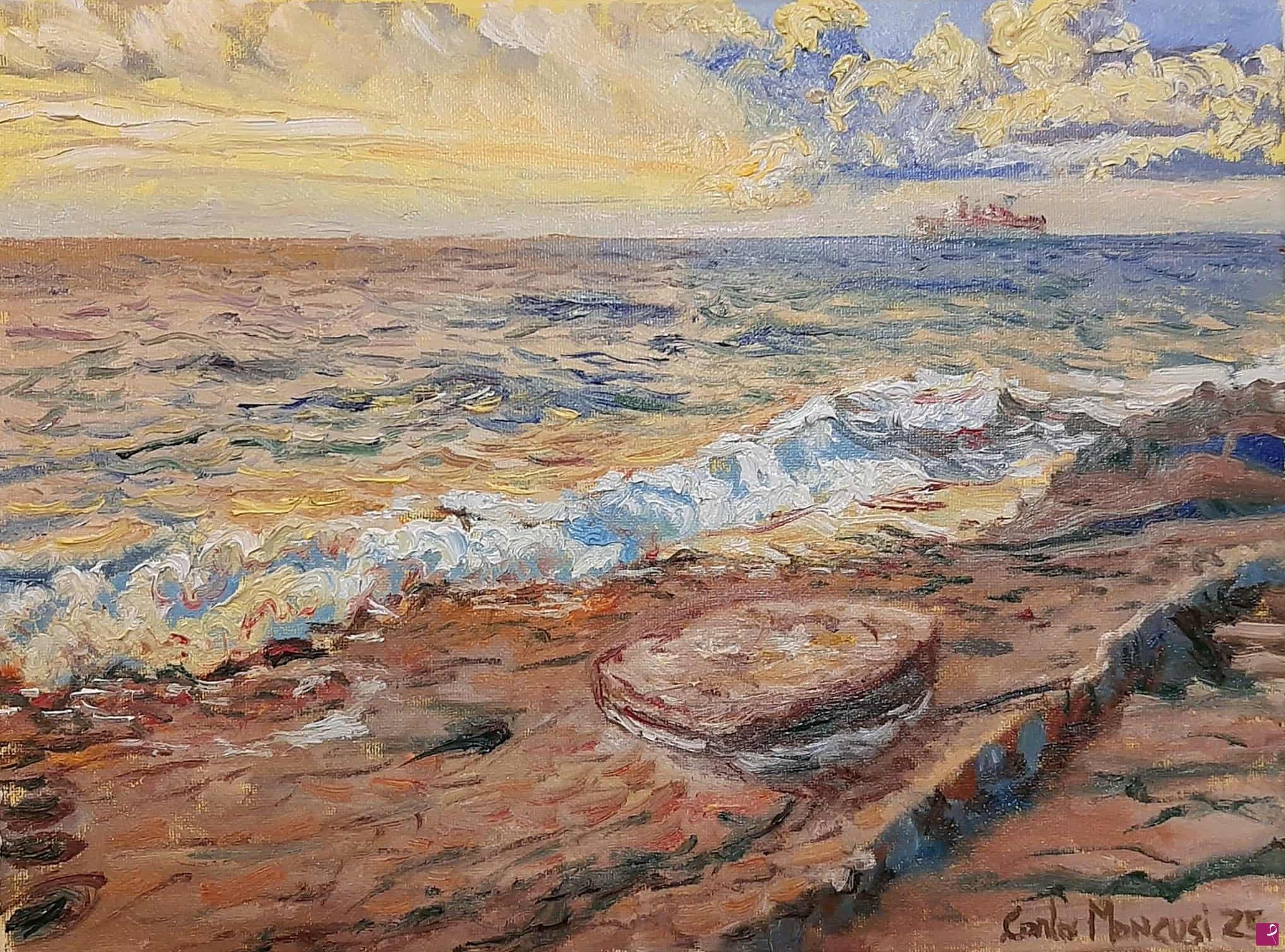 quadri in vendita online - Scorcio di mare al tramonto