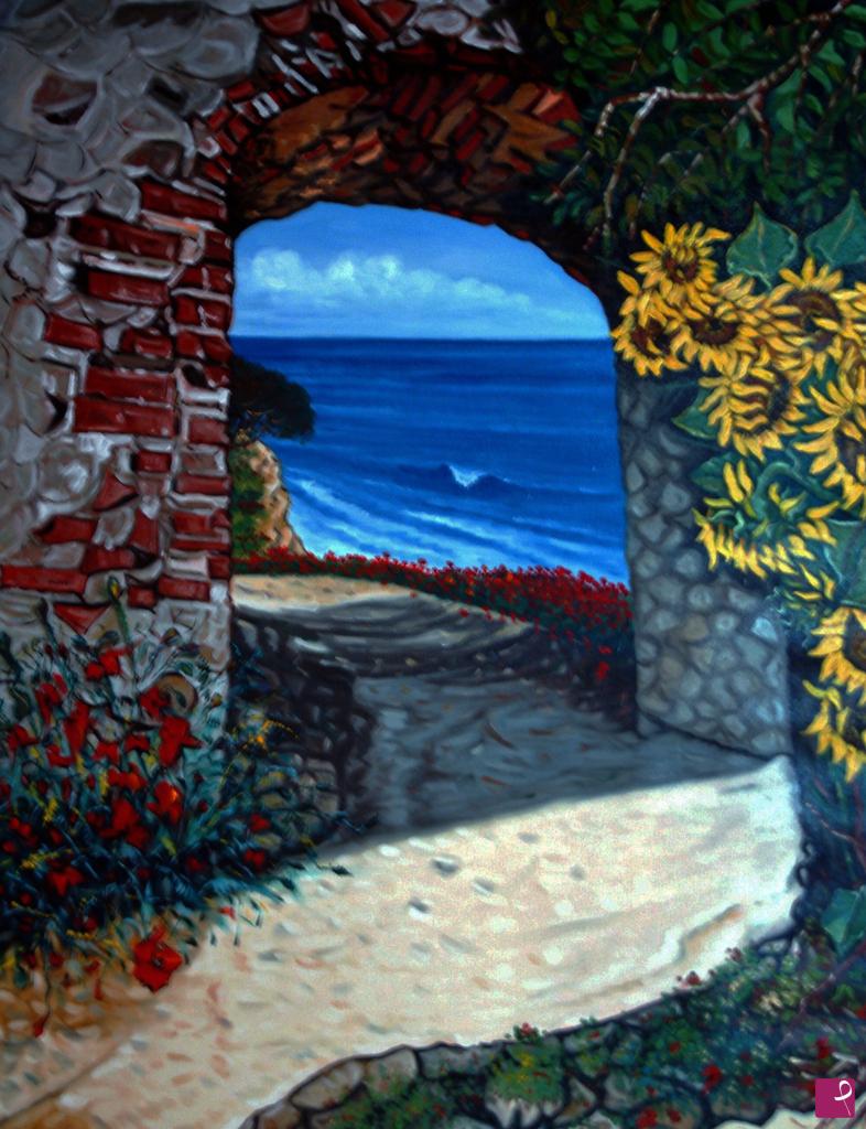 quadri in vendita online - Scorcio Ligure, donazione alla Pinacoteca comunale Massimo Stanzione di Sant'Arpino CE, Campania, Artista Pietro Dell'Aversana, 