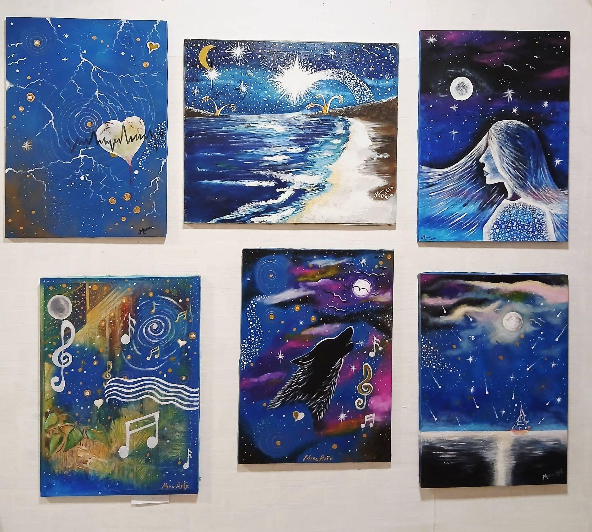 quadri in vendita online - SEI OPERE MAGICHE IN BLU 