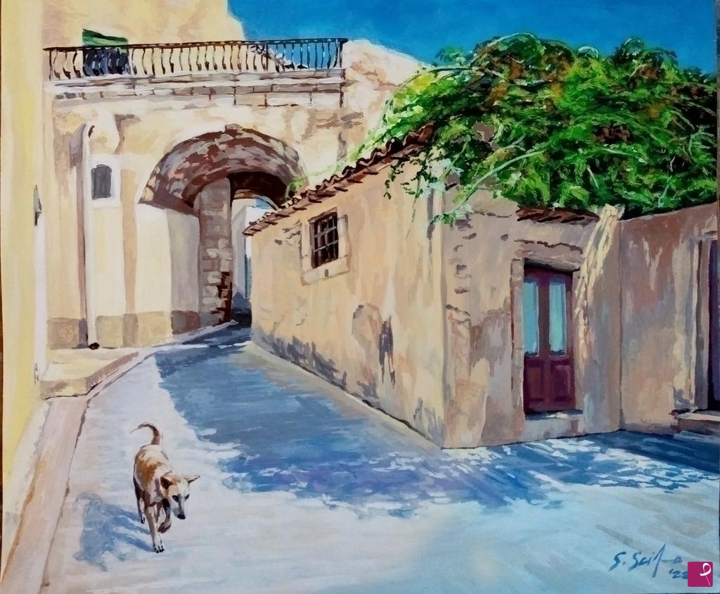 quadri in vendita online - Sicilia, quartiere popolare. 