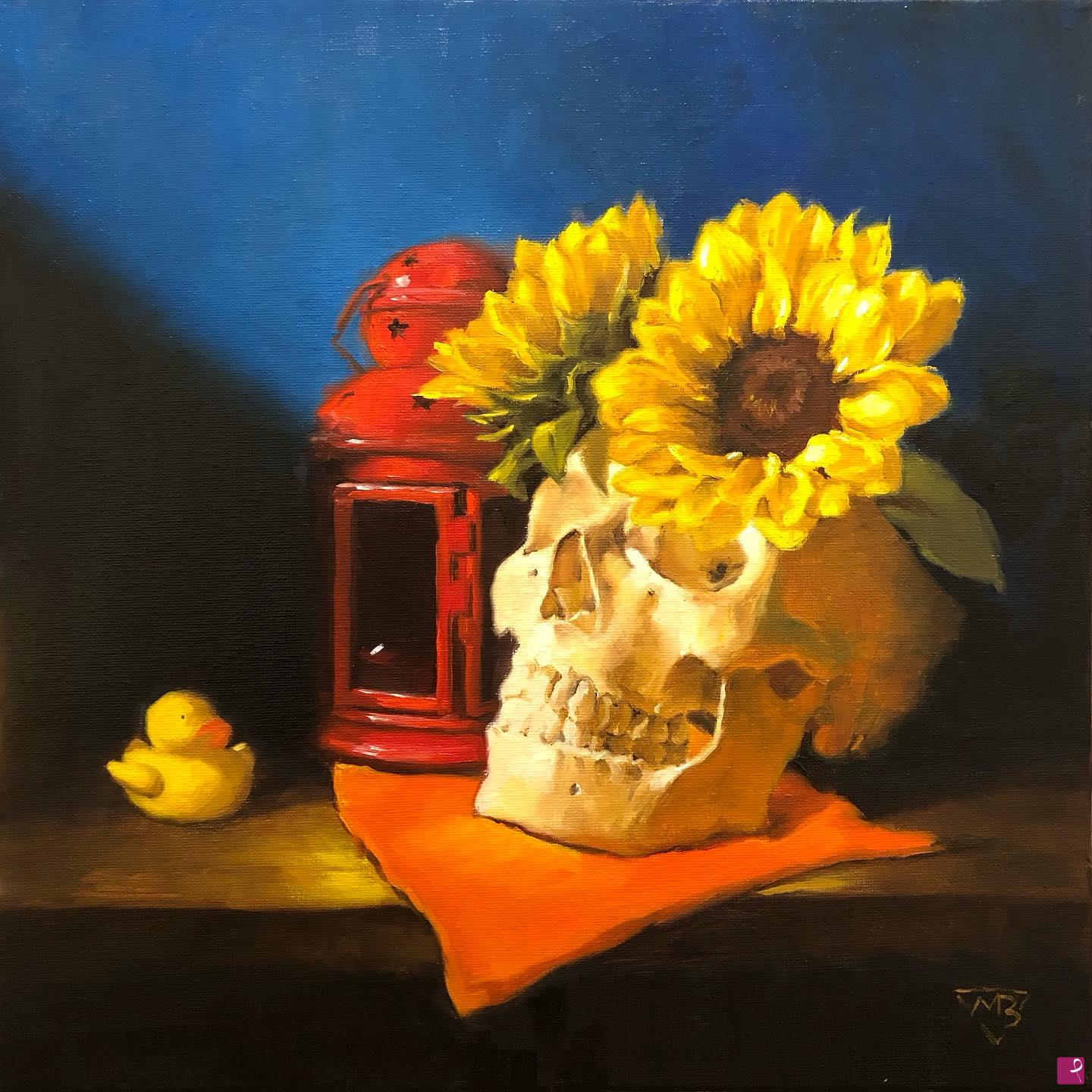 quadri in vendita online - Skull with sunflowers
