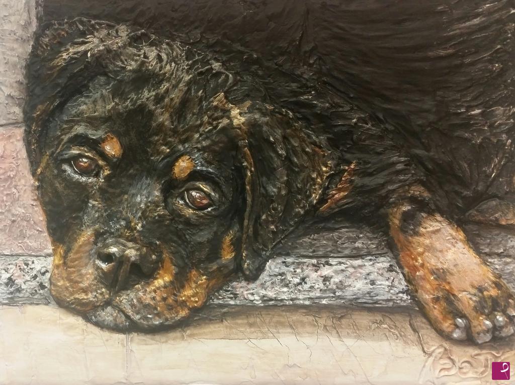 quadri in vendita online - Sky  la piccola Rottweiler