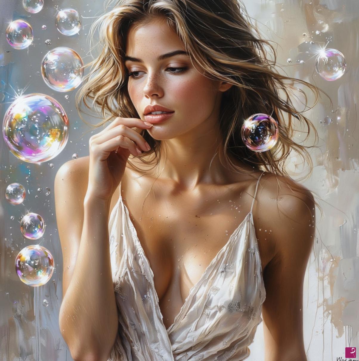 quadri in vendita online - Soap bubbles and girl 