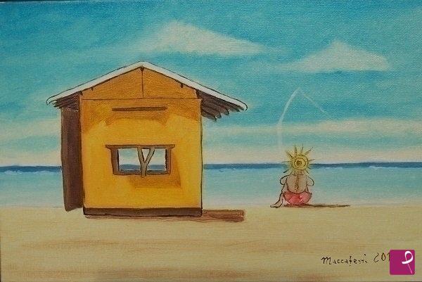 quadri in vendita online - Spiaggia tropicale con cabina