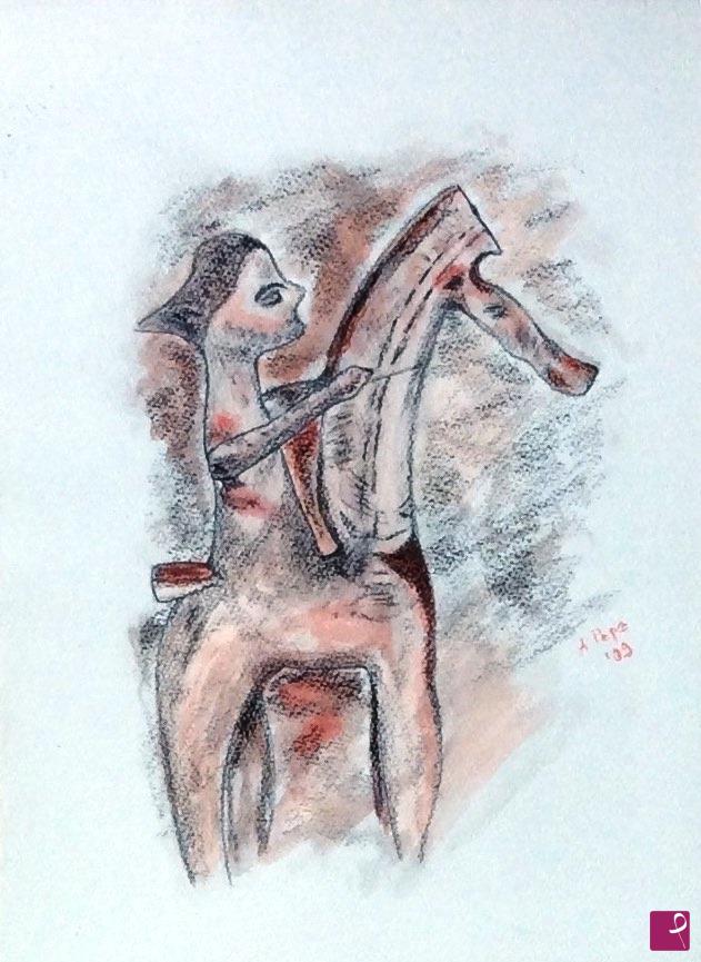 quadri in vendita online - Statuetta Sumera (cavallo e cavaliere)