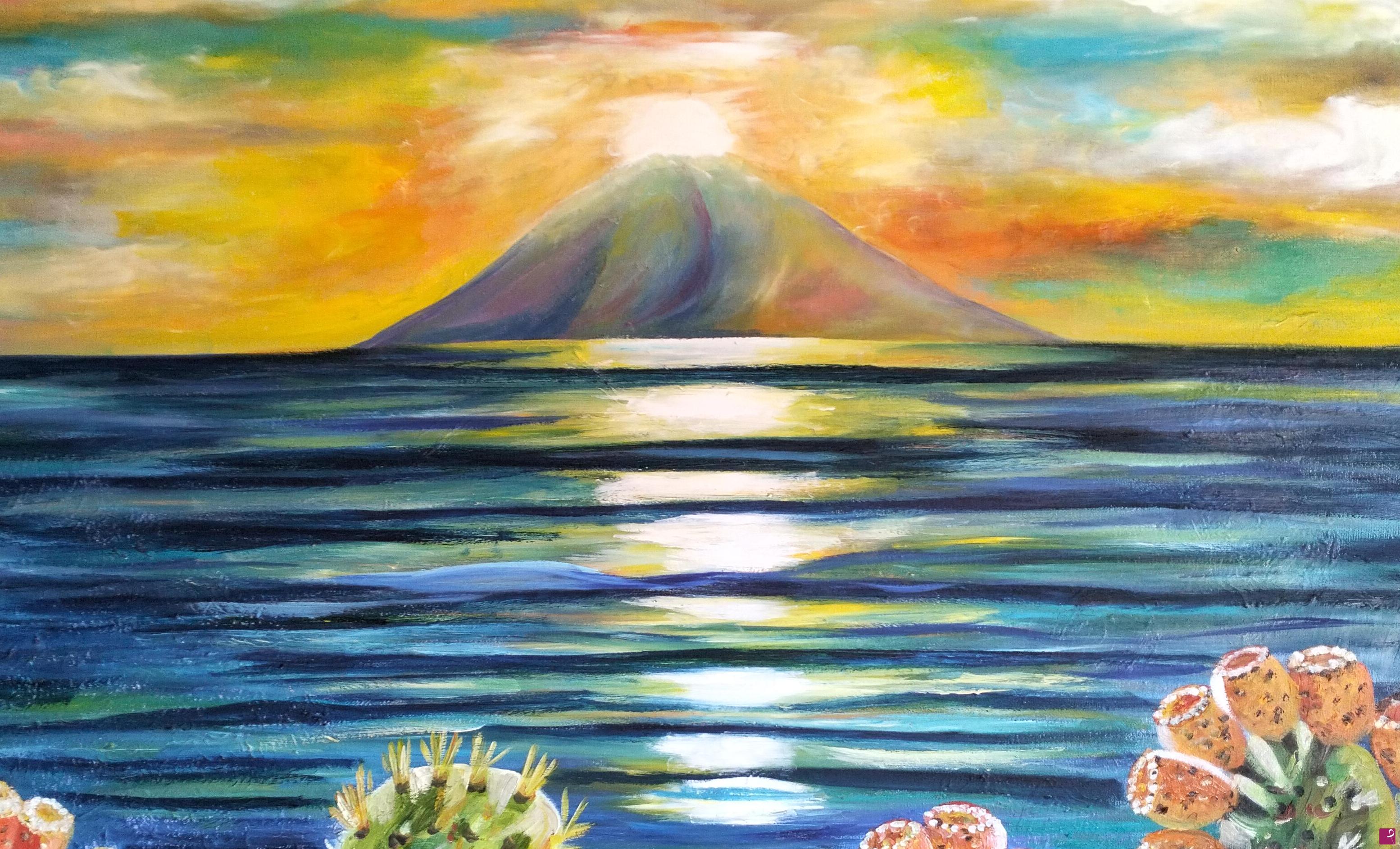 quadri in vendita online - Stromboli al tramonto 