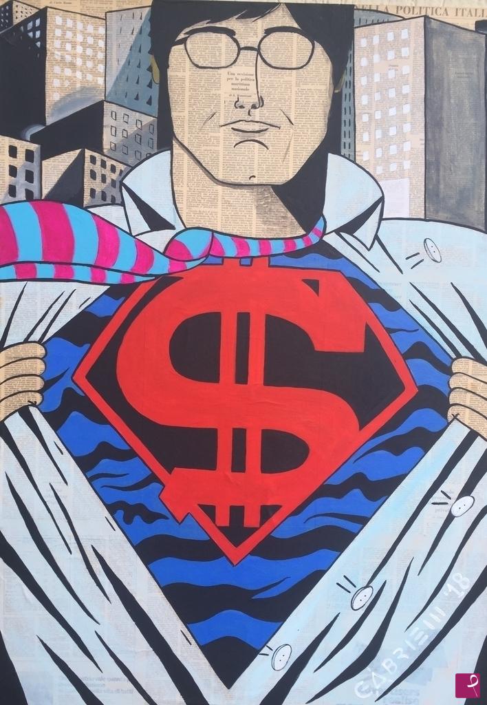 quadri in vendita online - superman con cravatta fucsia
