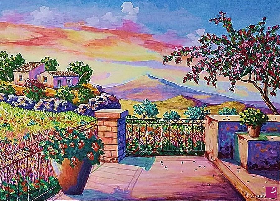 quadri in vendita online - Terrazza con l'Etna - www.paesaggicammarata.i