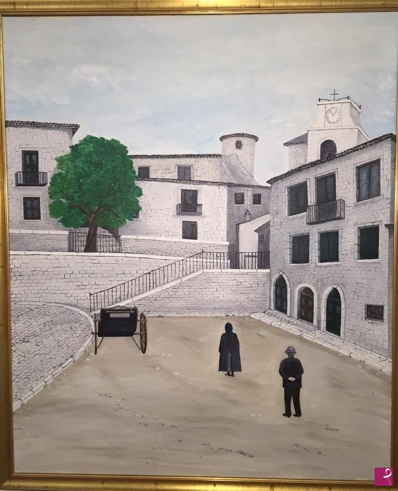 quadri in vendita online - Torella del Sannio scorcio piazza regina Margherita anno 1935